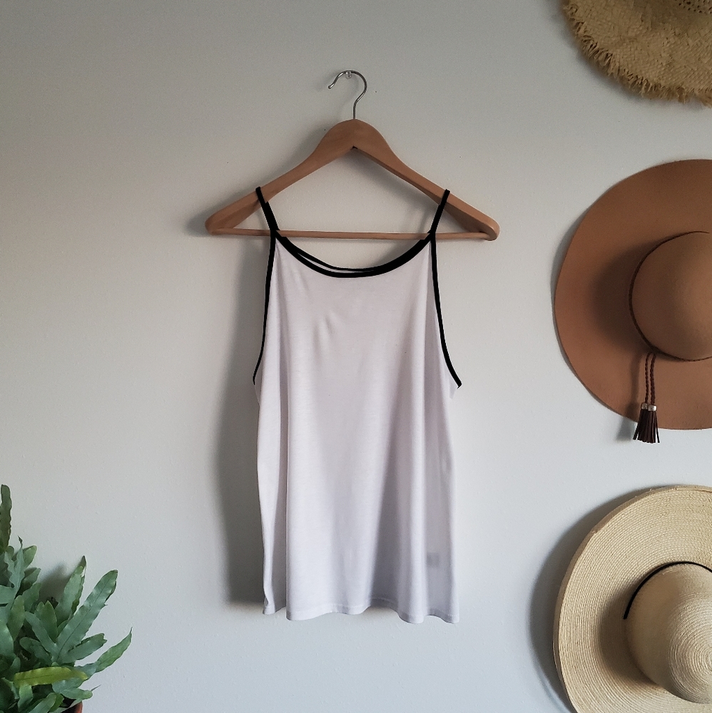White and Black Lined, String Tank Top